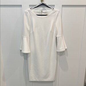 Calvin Klein White Long Sleeve Sheath Dress